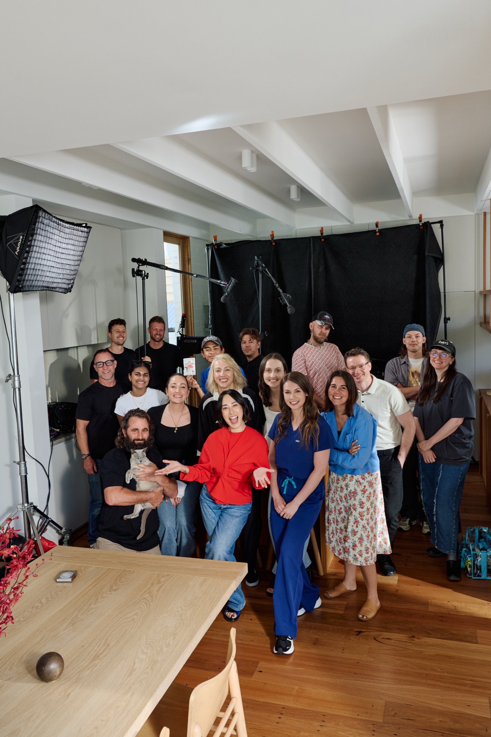 Jess Lucas on set with crew